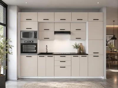 Produktbild von ULWEHOME | Küchenzeile 300 cm Kaschmir, Küchenmöbel-Set Beige mit Backofen-Mikrowellenschrank, Vorratsschrank & geteilten Arbeitsplatten 120 cm, KI-generiertes Bild