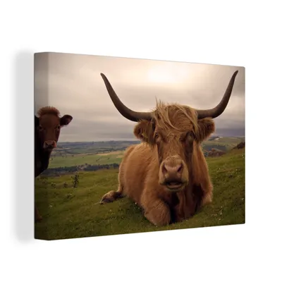 Produktbild von OneMillionCanvasses® - Leinwandbilder - 150x100 cm, Schottisches Hochlandrind - Tiere - Berg, Wandbilder Kunstdruck Wanddekoration