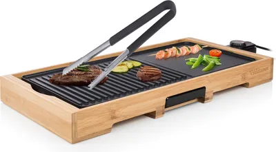 Produktbild von Großer elektrischer Tischgrill XL ohne RAUCH Grill-& Bratplatte mit Grillzange