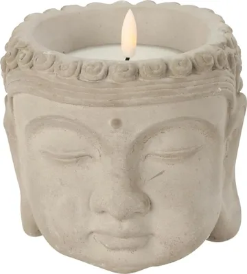 Produktbild von H&S Decoration | LED Kerze - Buddha - 13,5x13 cm - Beton - Zen Stil - wetterfest und sicher