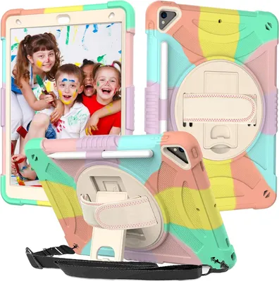 Produktbild von Hülle für iPad der 9. Generation, 10,2 Zoll Hülle mit Stifthalter, Schultergurt, Ständer, [360° drehbarer Handschlaufe] für 9./8./7. Generation, 2021/2020/2019, farbig