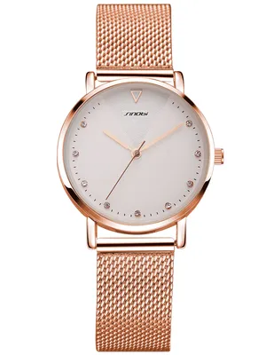 Produktbild von Alienwork Damen-Armbanduhr Quarz rose-gold mit Metall Mesh Armband Edelstahl weiss Strass-Steinen Glitzer elegant