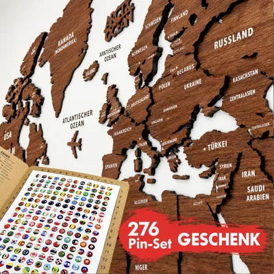 Produktbild von Holz Weltkarte Wandkunst  3D Holz Pinnwandkarte, Reisegeschenk Mittel 100 cm Hellbraun