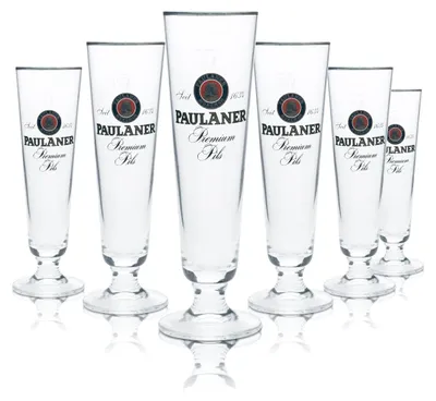 Produktbild von 6x Paulaner Bier Glas 0,2l Pokal Tulpe Goldrand Gläser Pils Gastro Brauerei Bar