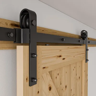 Schiebetürbeschlag-Set 183 cm, J-Typ, Gleitschiene, Schwarz