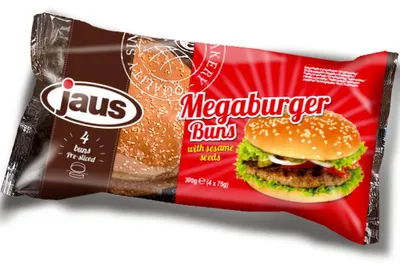 Image de Jaus Megaburger Buns petits pains prédécoupés au sésame 4 pièces 300g