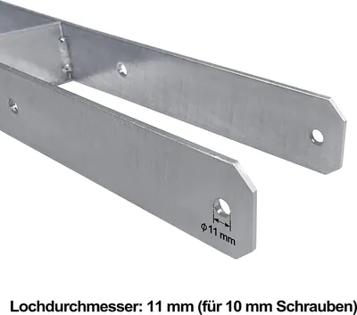 A close-up view of a metal H-post bracket, showing its mounting holes and a measurement indicator.