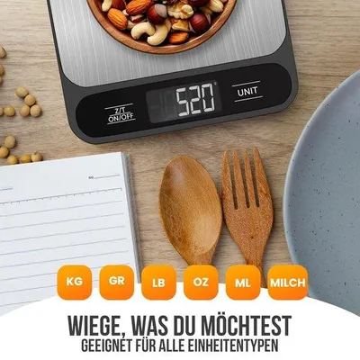 Obrázek produktu pro Digitální kuchyňská váha, rozsah od 1 g do 10 kg - nerezová ocel/černá - funkce tarování - ideální pro přesné vážení