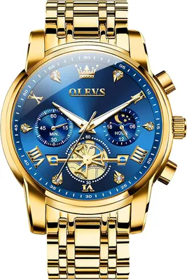 Produktbild von Analoge Herren Metallarmband Quarz Edelstahl mit Mondphase Leuchtender Chronograph Wasserdicht
