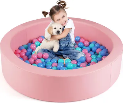 Produktbild von GOPLUS Bällebad Baby, 105 x 24 cm Bällepool mit 200 bunten Bällen, Schwammpolsterung, Aufbewahrungsnetz, Ballgruben für Babys ab 3 Jahren (Rosa)