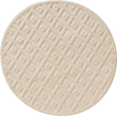 Produktbild von benuta Teppich Wohnzimmer Leo Creme ø 200 cm rund Wohnzimmerteppich Muster Kurzflor Flauschig Weich