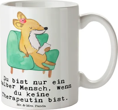 Produktbild von Mr. & Mrs. Panda Tasse Therapeutin Herz - Weiß - Geschenk, Kaffeetasse, Bedruckte, Pott, kaffeebecher keramik, Becher