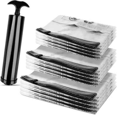 Produktbild von Vakuumbeutel für Kleidung mit Pumpe – Set mit 12 Stück – Vakuumbeutel für Daunendecken – Wiederverwendbare Reisekleidung
