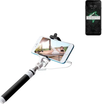 Produktbild von K-S-Trade Selfie Stick kompatibel mit Xiaomi Black Shark 3 Selfiestick kabelgebunden Monopod mit Kabel Stab Stange Selfportrait Handheldstick schwarz