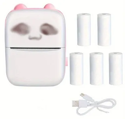 Immagine prodotto di Mini stampante portatile in pelle rosa per foto e immagini, con 5 rotoli di carta e funzione Bluetooth.