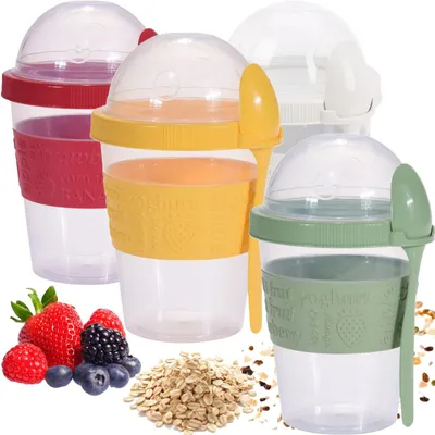 Frühstücksbecher To-Go 600 ml, 4 Stück, bunte Deckel, BPA-frei