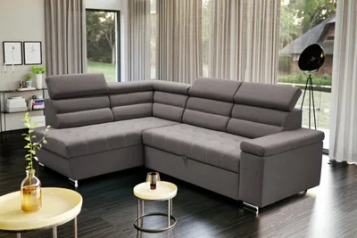Produktbild von WILLY – L-Form Ecksofa 263 cm mit Ottomane links, Hellgrau, mit Kopfstützen, Schlaffunktion & Bettkasten