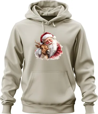 Produktbild von Weihnachtsmann mit Rentier Umarmung Weihnachten Aquarell Vintage Uni Hoodie Kapuzenpullover, Natur, XXL