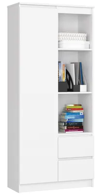Obrázek produktu pro Skříň Kancelářský regál Regál bílá 80 cm široký 180 cm vysoký, s dvířky a 2 zásuvkami ve spodní části