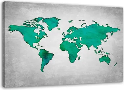 Produktbild von Leinwandbild grüne weltkarte auf beton 120x80 cm Feeby grün wandbild bereit zum aufhängen