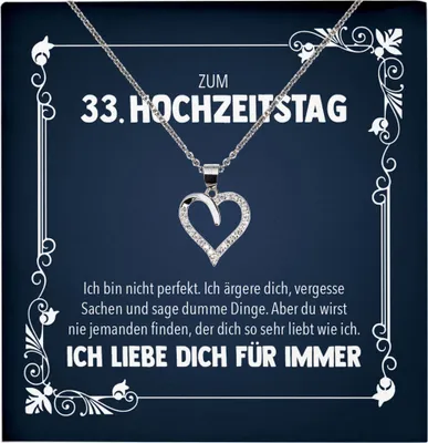 Produktbild von 22Feels Ehefrau zum 33. Hochzeitstag Geschenk Ich Liebe Dich Frauen Herz Halskette Damen Collier mit 23 Zirkonia Steinen (Damen Silber 925/000 Schmuck)