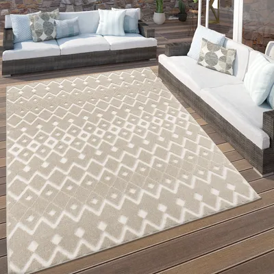 Immagine prodotto di Tappeto da esterno resistente alle intemperie Balcone Soggiorno Boho Skandi Geometrico 3D Beige Dimensioni 60x100 cm