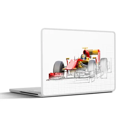 Produktbild von MuchoWow® Laptop Aufkleber Sticker Cover Ein roter Rennwagen aus der Formel 1 in einer Illustration 40x30 cm - Laptop Dekoration - Selbstklebend