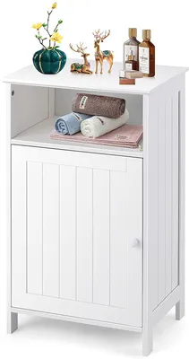 Produktbild von Badezimmerschrank mit Verstellbarer Ablage & Tür, freistehender Badschrank aus Holz, Morderne Badkommode bis 50 kg belastbar, Eckschrank für Badezimmer, Schlafzimmer, Wohnzimmer, Flur, Büro