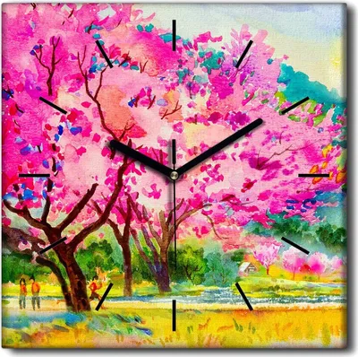 Produktbild von Coloray Uhr auf Leinwand 30x30 cm Wand Uhr Dekoration Wohnzimmer Segeltuch schwarze Hände -Blumen-Fahrraddorf.