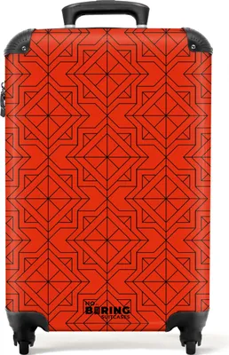 Produktbild von NoBoringSuitcases.com Hartschalen Handgepäck Koffer 55x35x20 cm, 36L, Druck für Männer: Rot mit schwarzem geometrischem Muster, Reisekoffer mit 4 Rollen