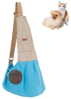 Produktbild von Katzen- und Haustier-Tragetasche, verstellbarer gepolsterter Schultergurt mit Fronttasche, Hundetransporter, Metrolinie Blau