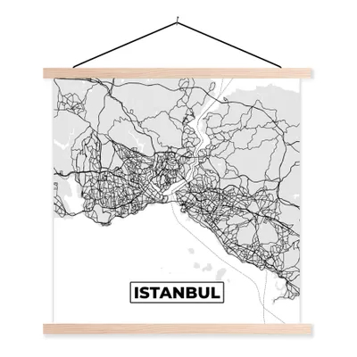 Produktbild von MuchoWow® Textilposter Istanbul - Karte - Stadtplan - Schwarz-weiß - Karte 120x120 cm mit holzfarbenen Rahmen - Textil-Poster