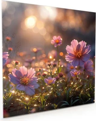 Produktbild von Küchenrückwand Spritzschutz Glas mit Motiv Blumenwiesebei Sonnenaufgang 40 x 40 cm