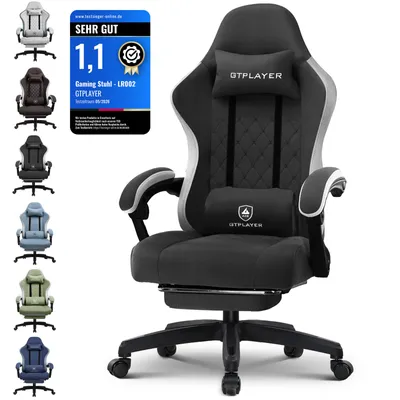 Produktbild von GTPLAYER Gaming Stuhl Ergonomischer Gaming Sessel Schreibtischstuhl PC Gamer Racing Stuhl mit Stoffoberfläche, Federsitzkissen mit Fußstütze schwarz