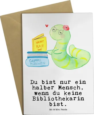 Produktbild von Mr. & Mrs. Panda Klappkarte Bibliothekarin Herz - Weiß - Geschenk, Bibliothek, Buchhandlung, Glückwunschkarte, Grußkarten, einladungskarten, hochzeitskarten, Spruch