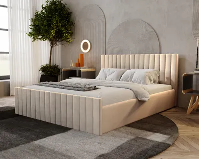 Produktbild von Polsterbett 180x200 Billo Slim Velvet - Bett mit Lattenrost & Bettkasten - Beige