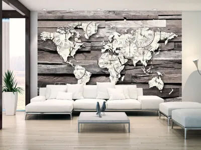 Zdjęcie produktu dla Fototapeta flizelinowa mapa świata 350x256 cm fototapeta XXL deski drewniane k-A-0028-a-c