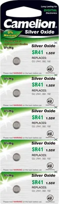 Produktbild von Camelion Batterie für Uhren,Taschenrechner SR41/SR41W / G3 / 392 /192 / LR41 5er Blister