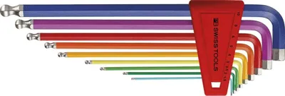 Produktbild von Swiss Tools Winkelschraubendreher- Satz im Kunststoffhalter 9-teilig 1,5-10mm RainbowKugelkopf