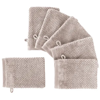 Produktbild von Pure Label 6-TLG Waschhandschuh Waschlappen Set mit Anhängeschlaufe aus 100% Baumwolle, saugstarkund weich | 6 Waschlappen 16x21cm, Stein - Taupe