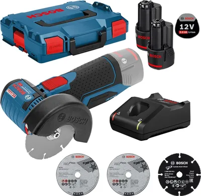 Produktbild von Bosch Akku-Winkelschleifer GWS 12V-76 Ø 76 mm / 2x 2,0 Ah Akku + Ladegerät in L-Boxx