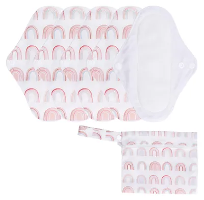 Produktbild von 5 Stück waschbare Menstruationseinlagen, starke Wasseraufnahme, bequem, atmungsaktiv, wiederverwendbar, mit Aufbewahrungstasche, Regenbogenfarben