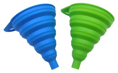 Faltbarer Silikontrichter, 2 Stück, blaugrün, 11 cm