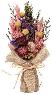 Produktbild von LAYBA Trockenblumenstrauß Bunt mit Jute, getrocknete Blumen und Gräser in Rosa, Bordeaux, Lila und Gelb, Boho Deko für Vase und Geschenk