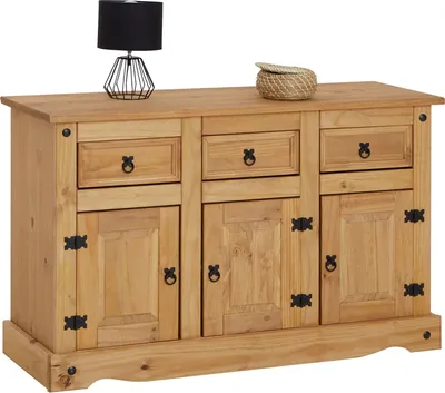 Produktbild von Sideboard SALSA Kommode Mexiko Stil Highboard Anrichte Kiefer massiv gebeizt, gewachst mit 3 Schubladen und 3 Türen