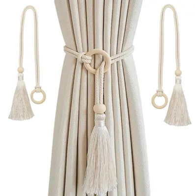 Produktbild von 2-teiliges Set Gardinenhalter mit Quasten, verstellbare Boho-Gardinenhalter, weiß