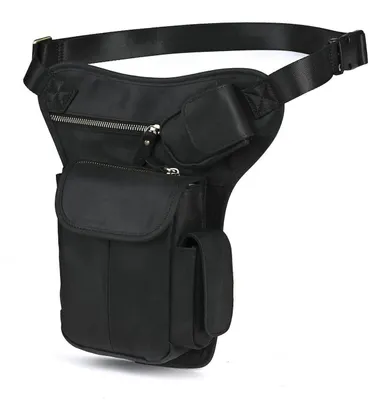 Immagine prodotto di Borsa in pelle da cintura, tipo "drop leg bag", per motocicletta, tattica, colore nero, modello 3106 A2