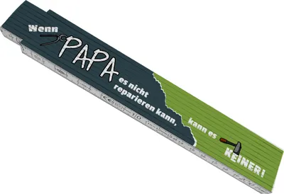 Produktbild von Meterstab aus Holz mit Spruch: Wenn Papa es nicht reparieren kann, kann es