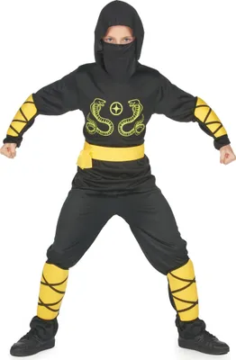 Produktbild von Schwarz-gelbes Ninjakostüm für Kinder - 134/140 (10-12 Jahre)