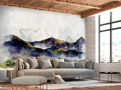 Produktbild von Vlies Fototapete Abstrakt Berglandschaft 400x280 cm Tapeten Wandtapete XXL Gebirge Vögel wie gemalt c-A-0225-a-b